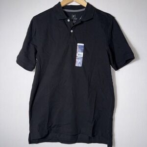 George Mens Black Pique Polo Short Button Up Collared Sleeve Shirt Sz Small NWT‎